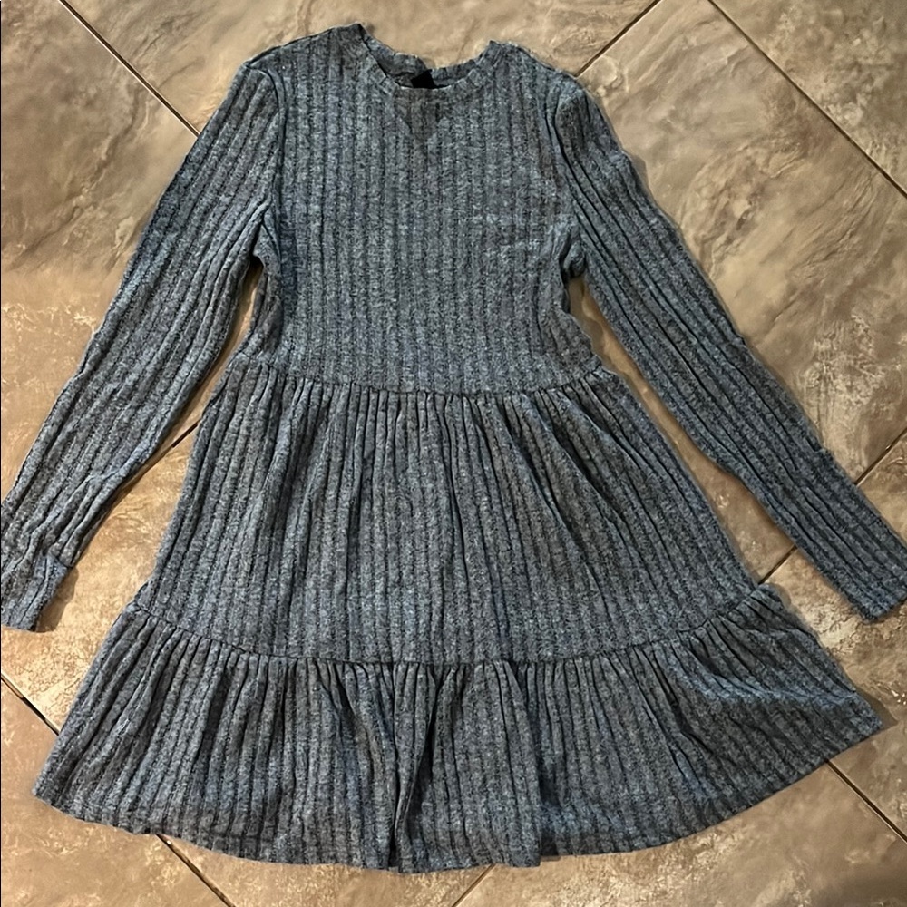 SHEIN Blue Ruffled A-Line Dress with Bishop Sleeves
